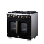 Forno Capriasca 36" French Door Dual Fuel Range in Black with Antique Brass Accessories