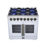 Forno Capriasca 36" French Door Dual Fuel Range in White with Antique Brass Accessories