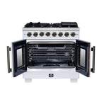Forno Capriasca 36" French Door Dual Fuel Range in White with Antique Brass Accessories
