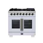 Forno Capriasca 36" French Door Dual Fuel Range in White with Antique Brass Accessories