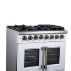 Forno Capriasca 36" French Door Dual Fuel Range in White with Antique Brass Accessories