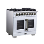 Forno Capriasca 36" French Door Dual Fuel Range in White with Antique Brass Accessories
