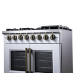 Forno Capriasca 36" French Door Dual Fuel Range in White with Antique Brass Accessories