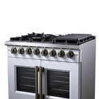 Forno Capriasca 36" French Door Dual Fuel Range in White with Antique Brass Accessories