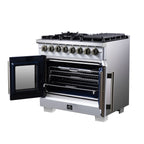 Forno Capriasca 36" French Door Dual Fuel Range in White with Antique Brass Accessories