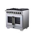 Forno Capriasca 36" French Door Dual Fuel Range in White with Antique Brass Accessories