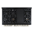 Forno Antico 48" Gas Range, Black with Antique Brass Finish, 8 Burners, 94,000 BTU