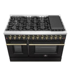 Forno Galiano 48" Dual Fuel Range Black & Antique Brass Design with 8 Sealed Burners 107,000 BTU