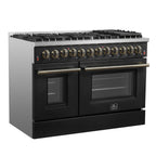 Forno Galiano 48" Dual Fuel Range Black & Antique Brass Design with 8 Sealed Burners 107,000 BTU