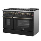 Forno Galiano 48" Dual Fuel Range Black & Antique Brass Design with 8 Sealed Burners 107,000 BTU