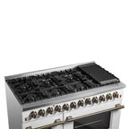 Forno Galiano 48" Dual Fuel Range White & Antique Brass Design with 8 Sealed Burners 107,000 BTU
