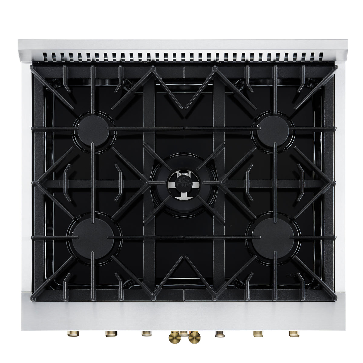 Forno Galiano 30" French Door Dual Fuel Range in White & Antique Brass Design, 5 Sealed Burners 68,000 BTU
