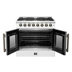 Forno Galiano 36" French Door Dual Fuel Range in White & Antique Brass Design, 6 Sealed Burners 83,000 BTU