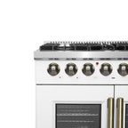 Forno Galiano 36" French Door Dual Fuel Range in White & Antique Brass Design, 6 Sealed Burners 83,000 BTU