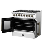 Forno Galiano 36" French Door Dual Fuel Range in White & Antique Brass Design, 6 Sealed Burners 83,000 BTU
