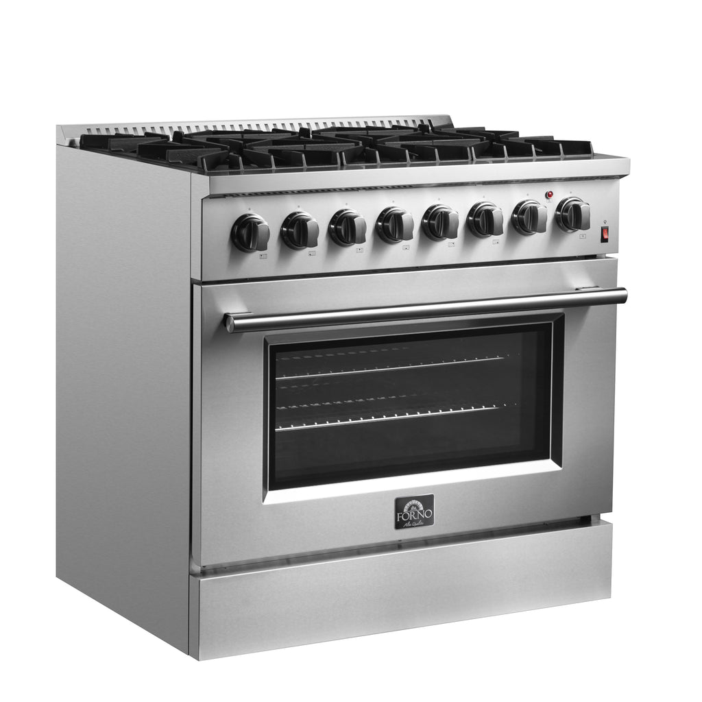 Forno Marco 36" Dual Fuel Range Stainless Steel, 6 Sealed Burners - 67,000 BTU