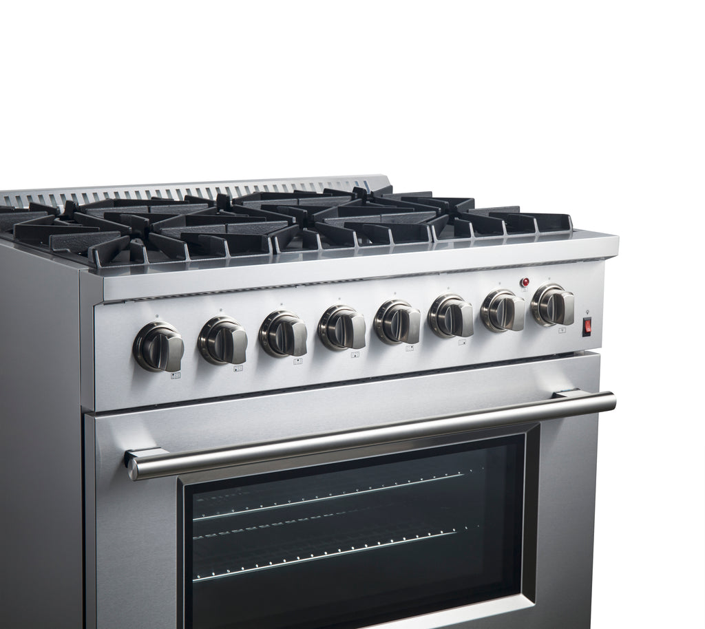 Forno Marco 36" Dual Fuel Range Stainless Steel, 6 Sealed Burners - 67,000 BTU
