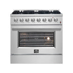 Forno Marco 36" Dual Fuel Range Stainless Steel, 6 Sealed Burners - 67,000 BTU
