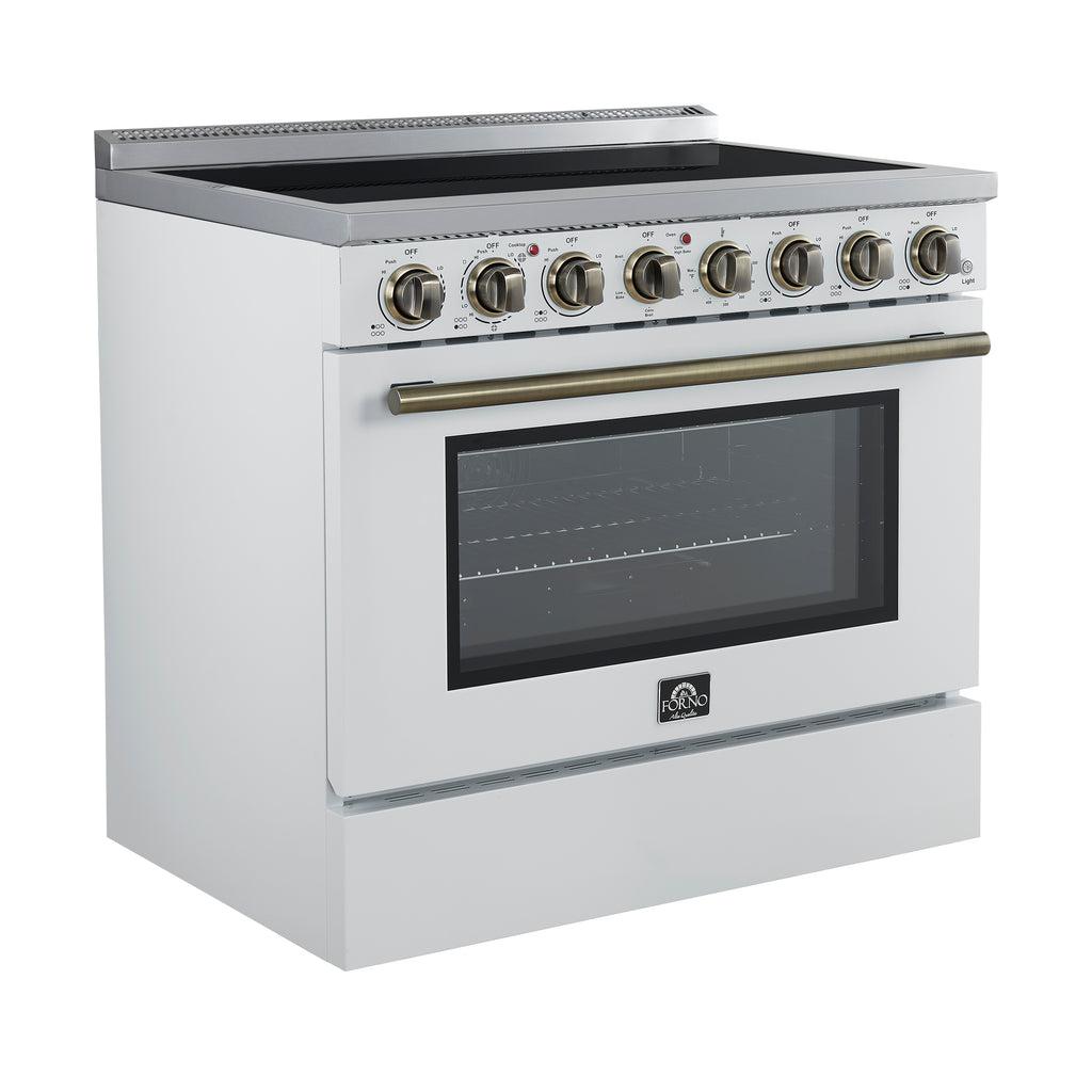 Forno Paolo 36" White Freestanding Electric Range, Stainless Steel, 5.44 cu.ft., True Convection Oven