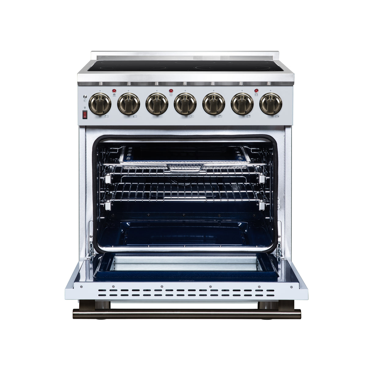 Forno Massimo 30" Freestanding Electric range, 5 radiant burners, 4.32 cf. True Convection oven, Air Fryer Kit