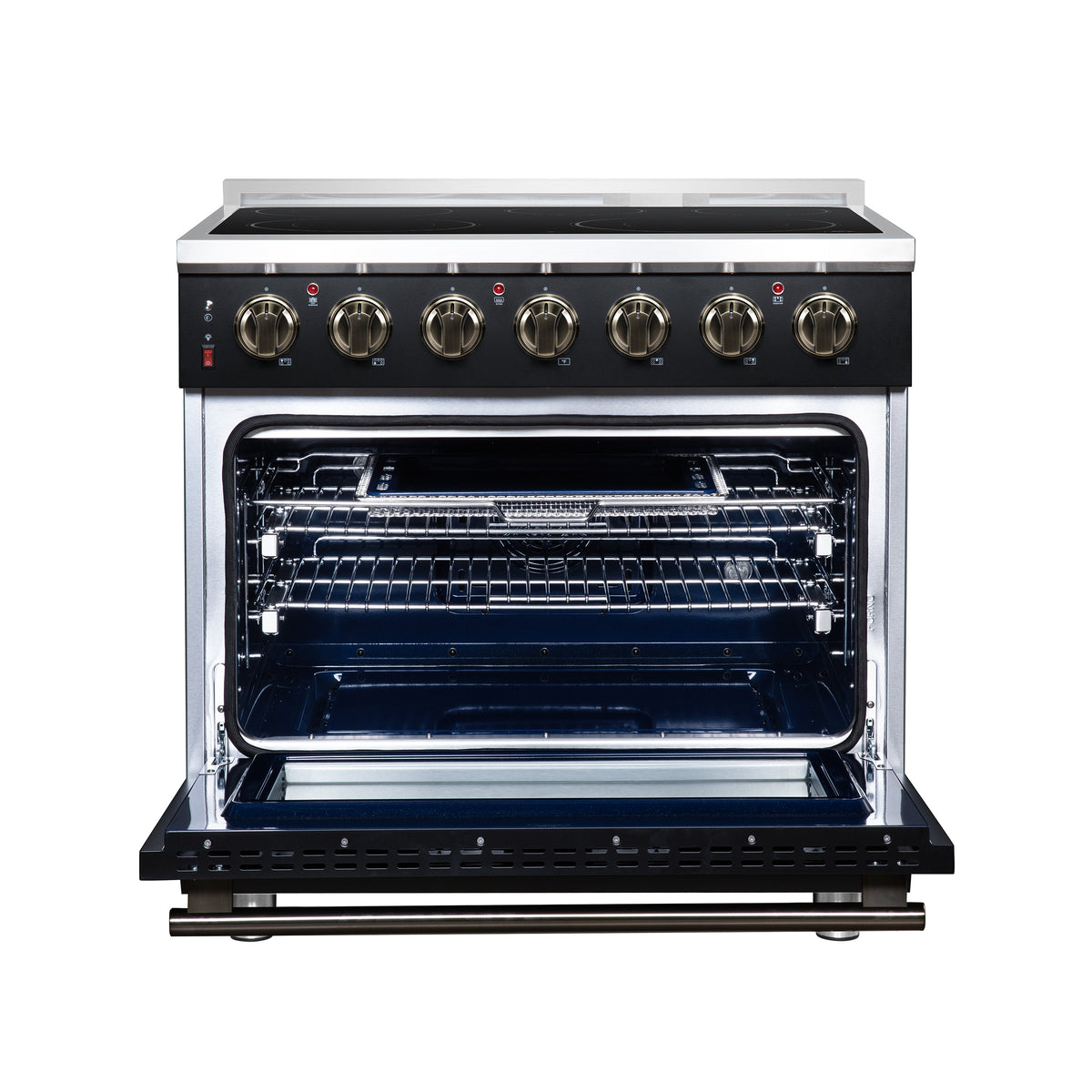 Forno Massimo 36" Freestanding Electric range, 5 radiant burners, 5.36 cf. True Convection oven, Air fryer kit