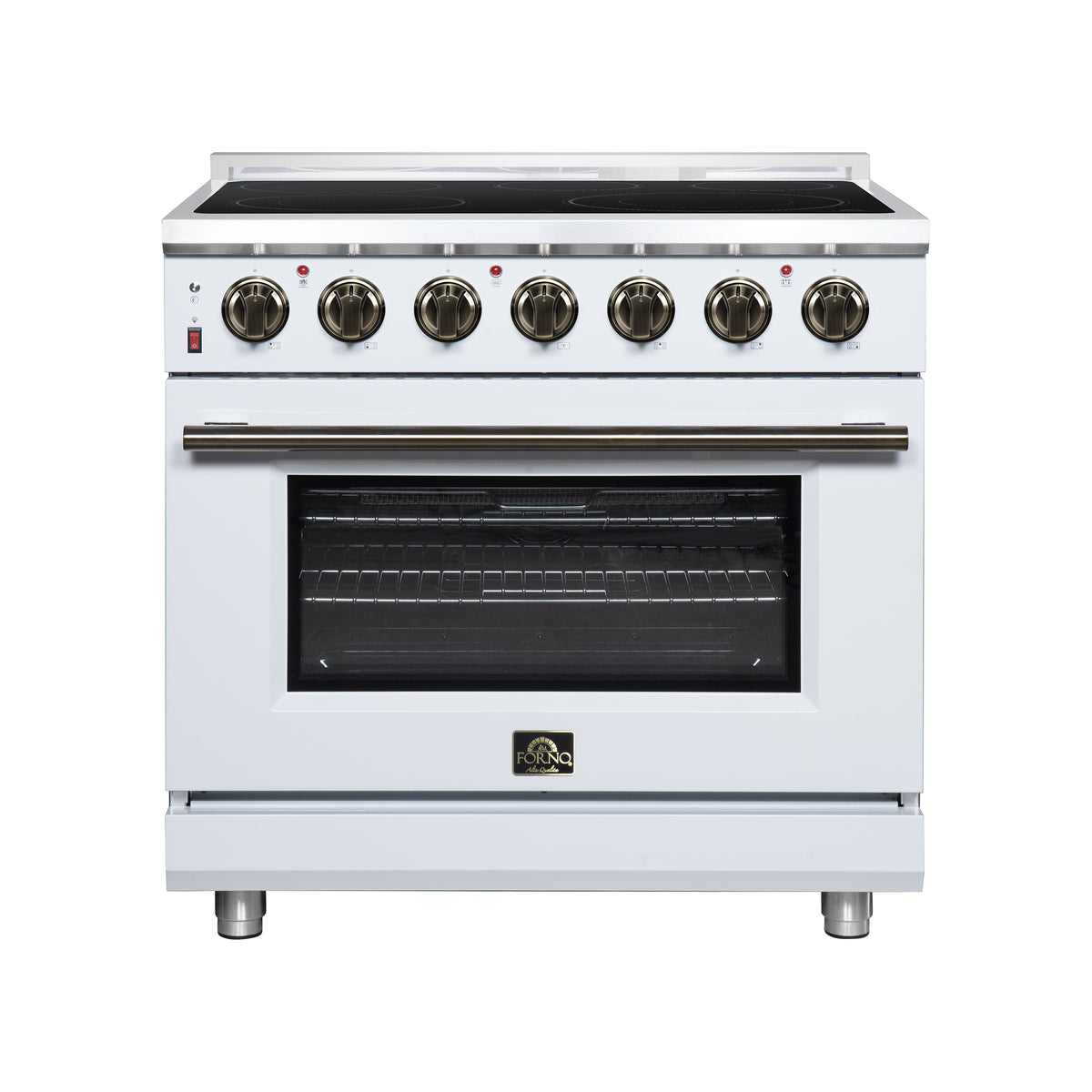 Forno Massimo 36" Freestanding Electric range, 5 radiant burners, 5.36 cf. True Convection oven, Air fryer kit