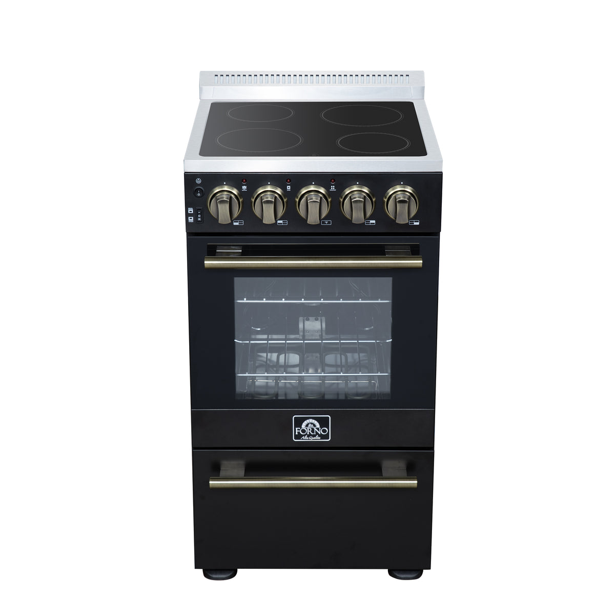 Forno Pallermo 20" Freestanding Electric Range in Black, 4 Elements 6,000W Cooktop
