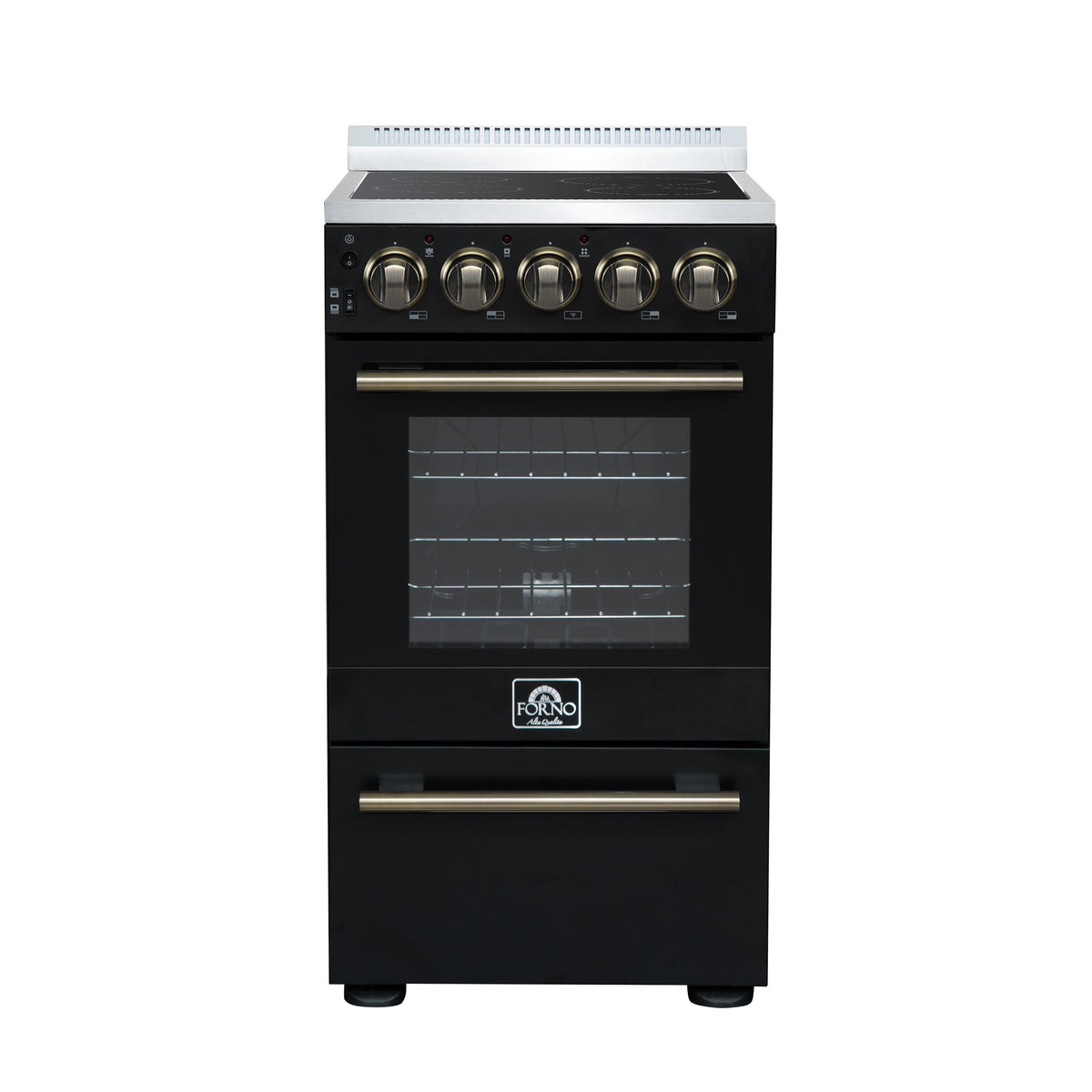 Forno Pallermo 20" Freestanding Electric Range in Black, 4 Elements 6,000W Cooktop