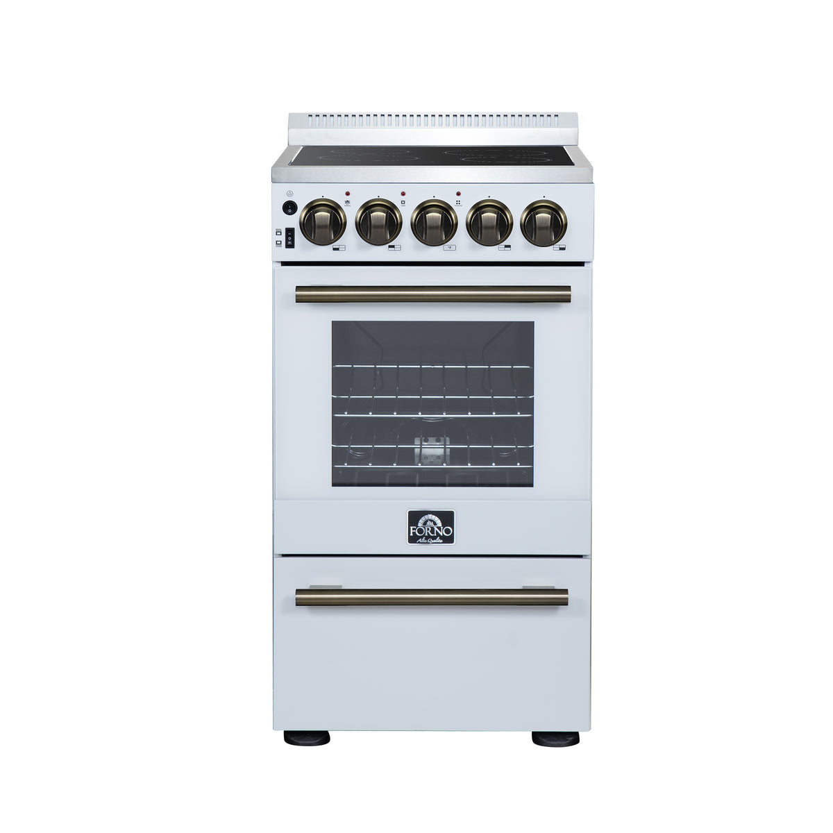 Forno Pallermo 20" Freestanding Electric Range in White, 4 Elements 6,000W Cooktop