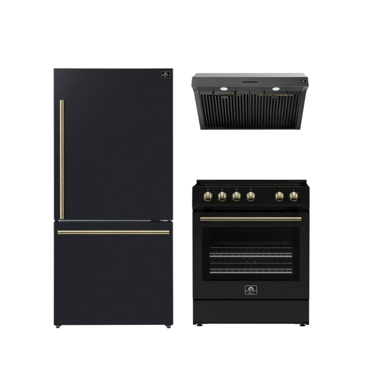 Forno Premium 3-Piece Kitchen Bundle - Leonardo Espresso 30" Black Range, 30" Black Range Hood