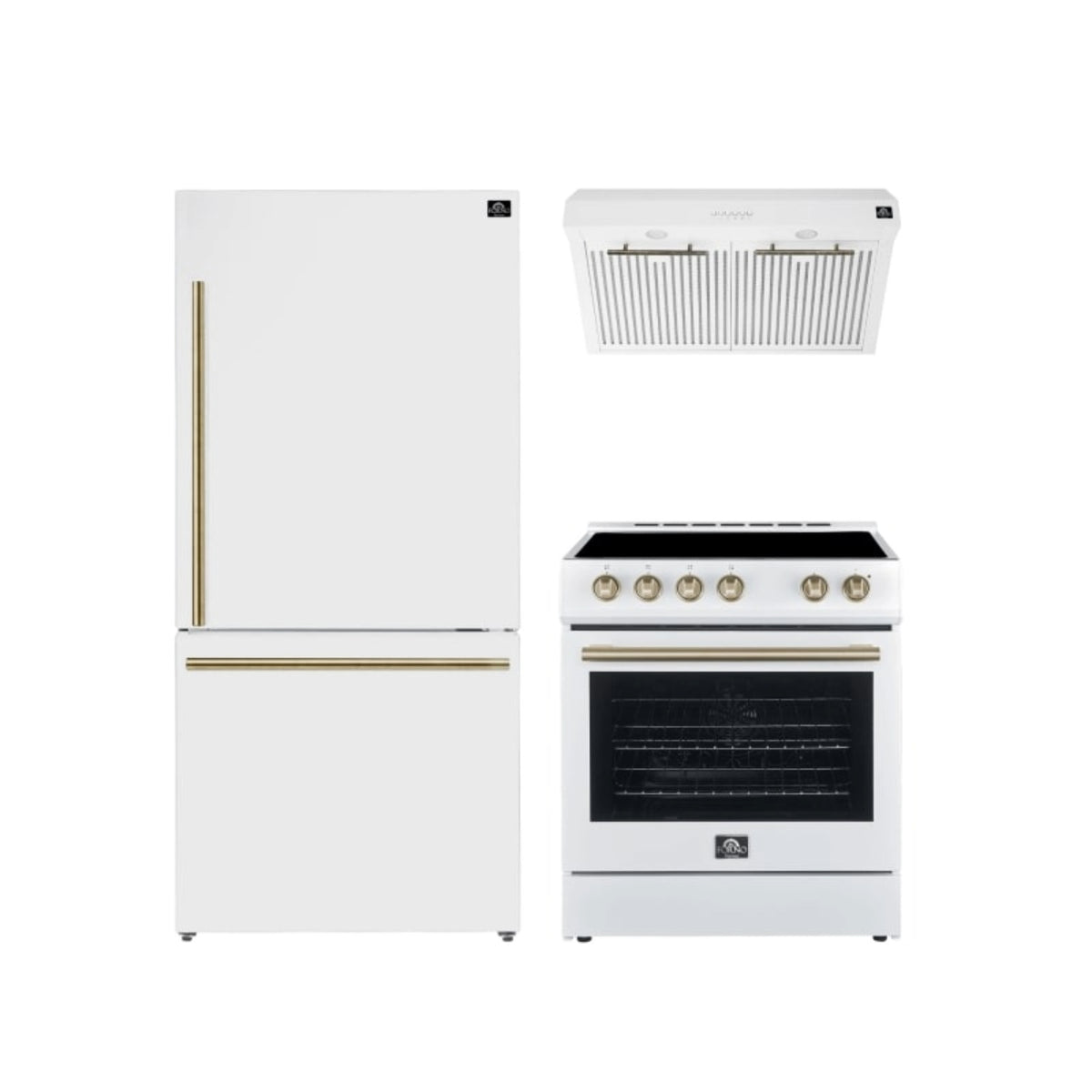 Forno Premium 3-Piece Kitchen Bundle - Leonardo Espresso 30" White Range, 30" White Range Hood