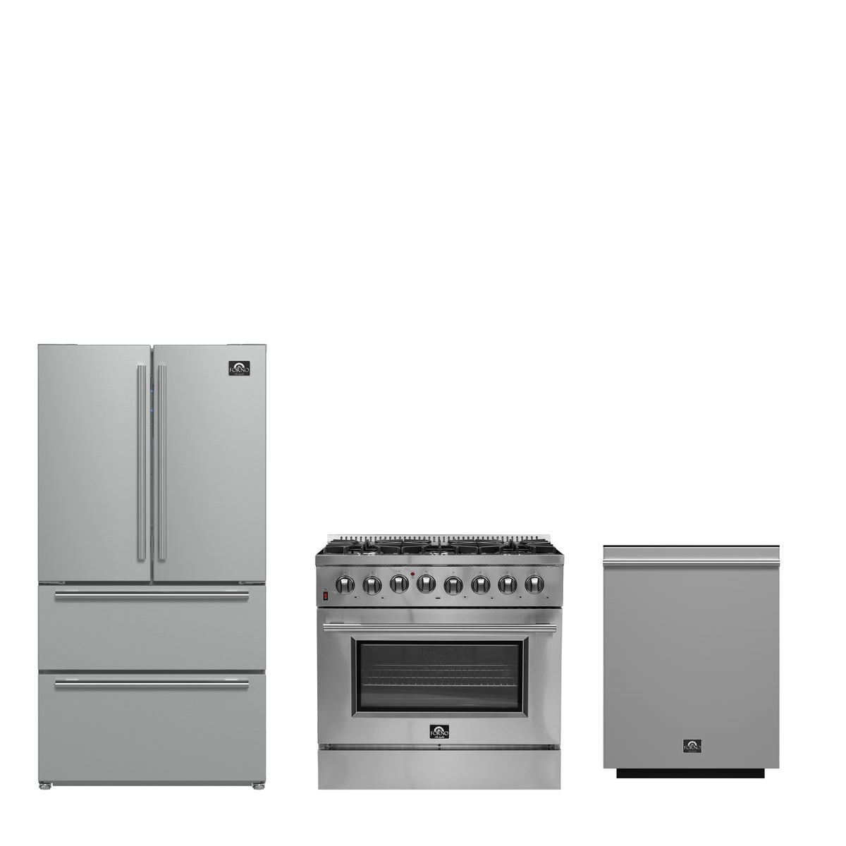 Forno Premium 3-Piece Kitchen Bundle - Galiano 36" Dual Fuel Range, 36" French Door Refrigerator