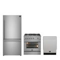 Forno Premium 3-Piece Kitchen Bundle - 30" Gas Range, Bottom Freezer Refrigerator, Built-In Dishwasher