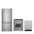 Forno Premium 3-Piece Kitchen Bundle - 30" Gas Range, Bottom Freezer Refrigerator, Built-In Dishwasher