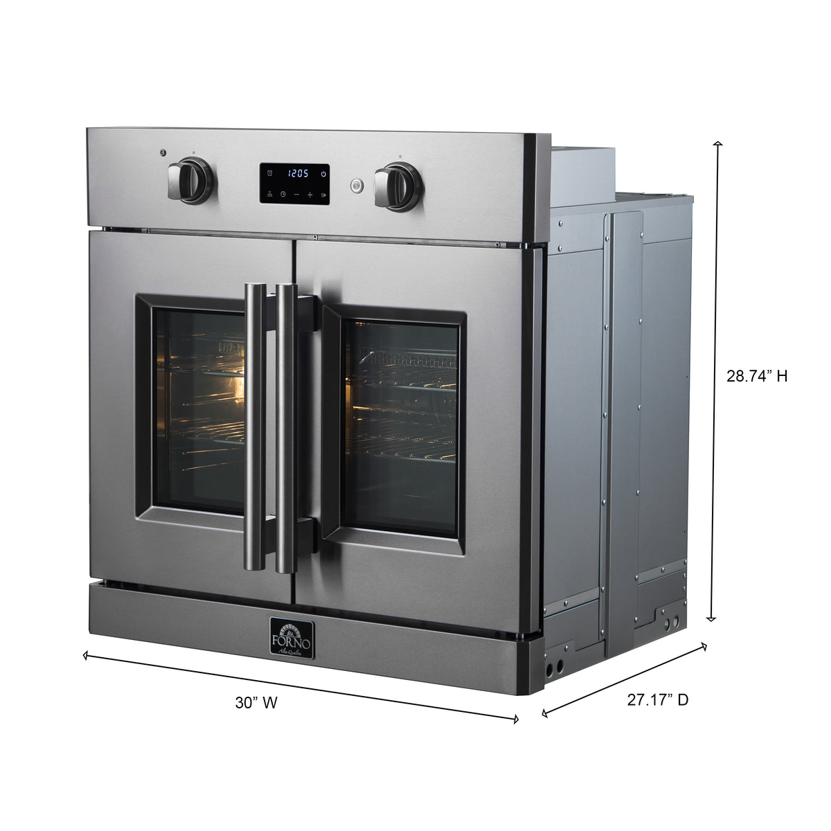 Forno Asti 30" French Door Electric Wall Oven in Stainless Steel, 3.68 cu. ft. True Convection, 3,600W