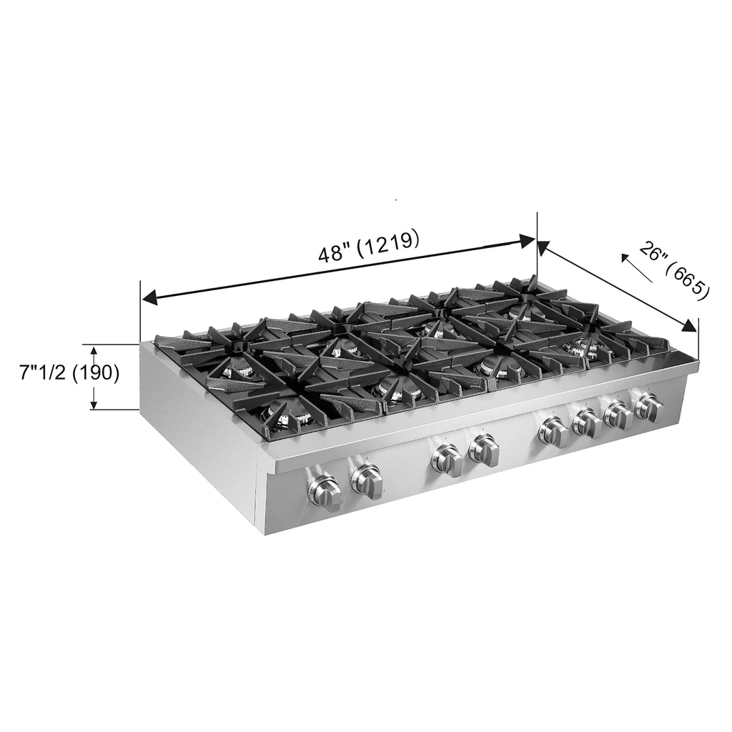 Forno Cossato Alta Qualita 48" Pro-Style Gas Rangetop, Stainless Steel, 8 Sealed Burners
