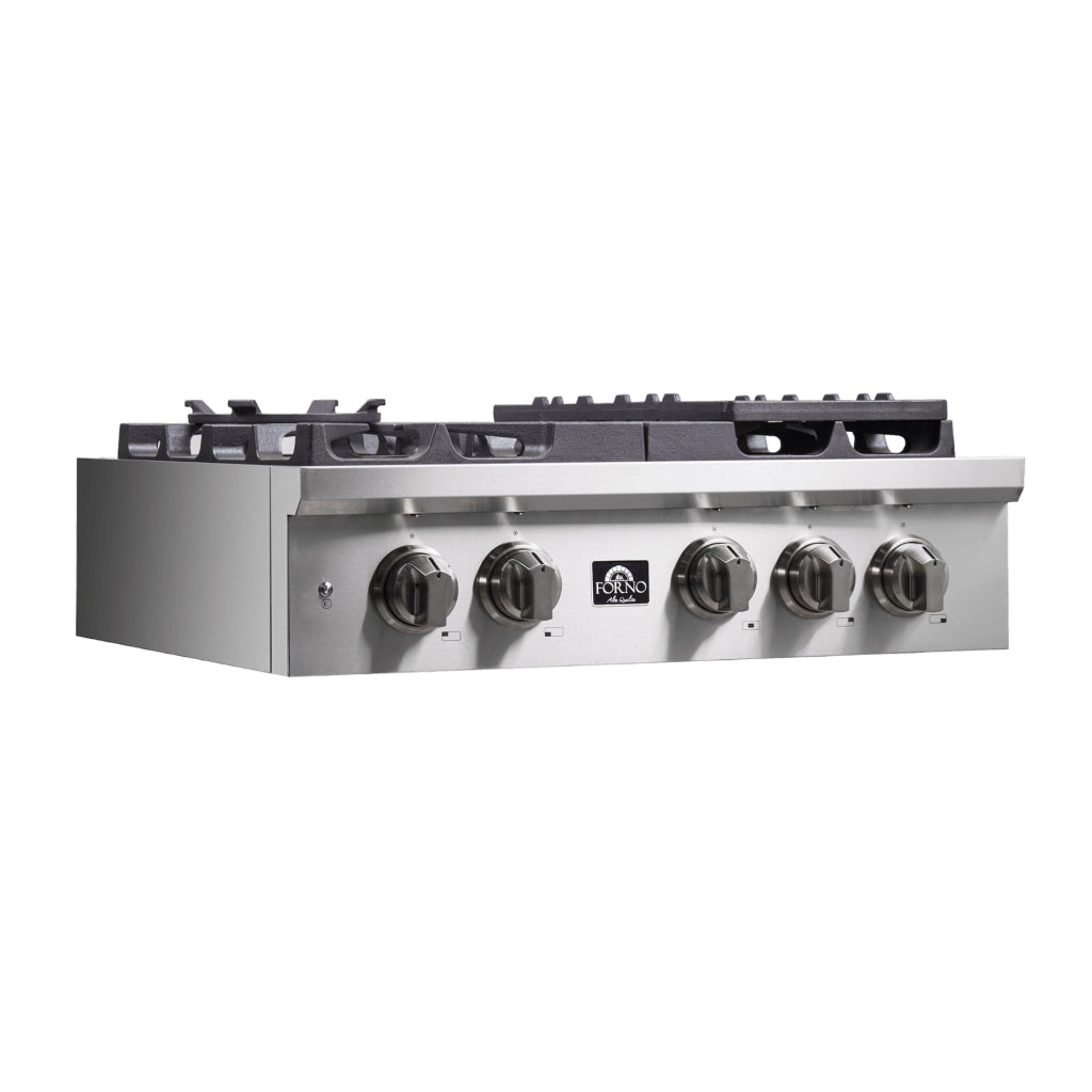 Forno Spezia 30" Pro Style Gas Rangetop, 5 Dual-Ring brass Sealed Burners, 100 000 BTU