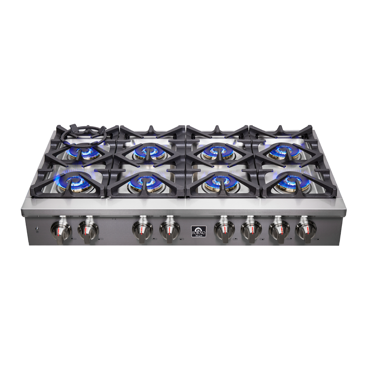 Forno Spezia 48" Pro Style Gas Rangetop, 8 Dual-Ring brass Sealed Burners, 160 000 BTU
