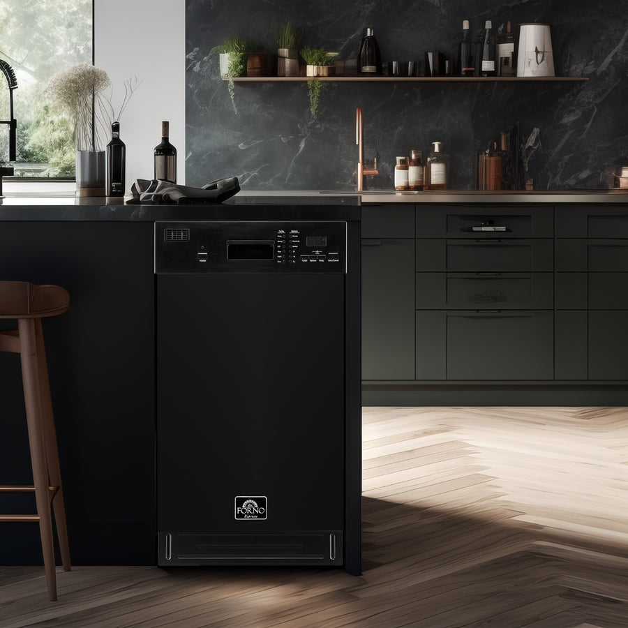 Forno Polo 18" Dishwasher in Black, Front Control, 8 Place Settings, Heated Dry, ENERGY STAR Certified