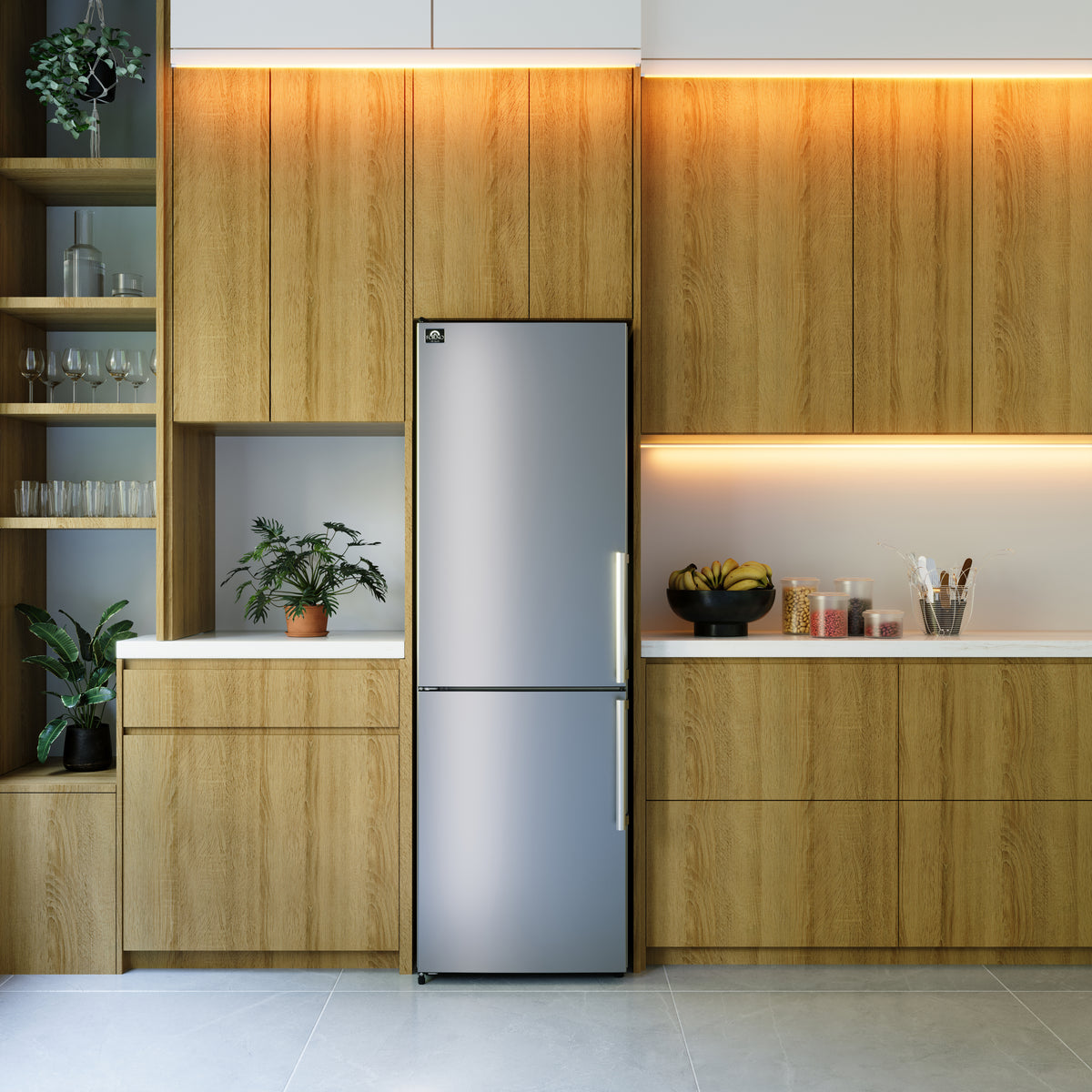 Forno Guardia 23.4" Bottom Freezer Refrigerator Left Swing Stainless Steel, 10.8 cu.ft.