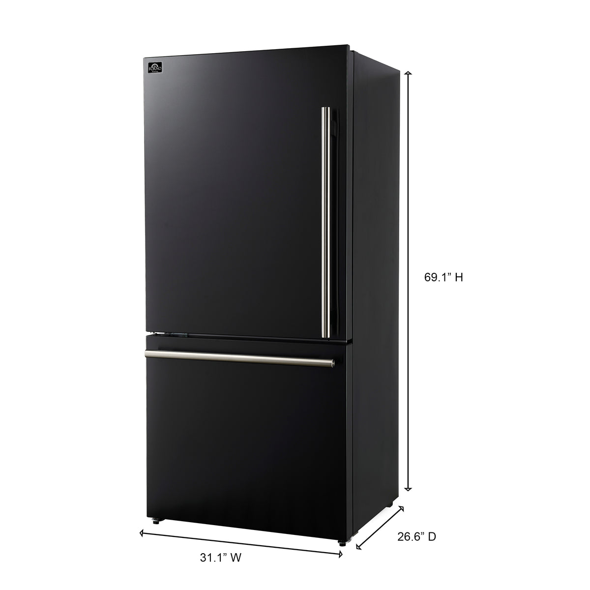 Forno Milano 2-Piece 62" Freestanding Dual Bottom Freezer Refrigerator in Black – 34.4 cu.ft, Touch Control