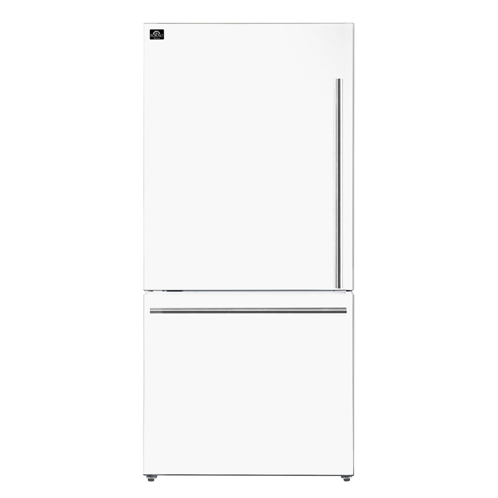 Forno Milano 2-Piece 62" Freestanding Dual Bottom Freezer Refrigerator in White – 34.4 cu.ft, Touch Control
