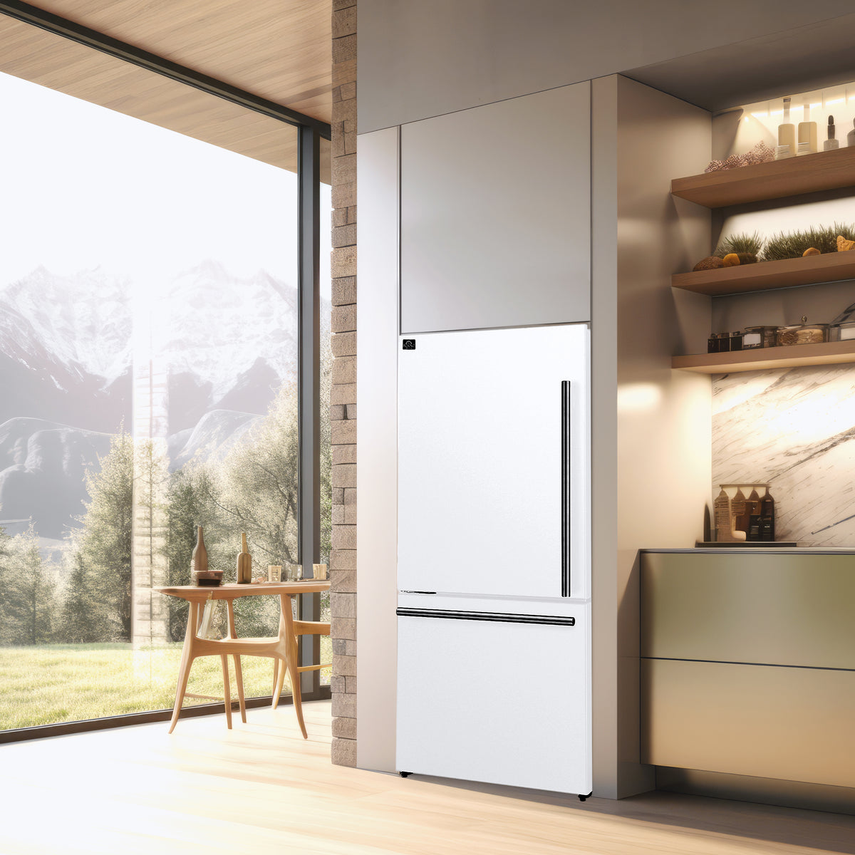 Forno Milano 2-Piece 62" Freestanding Dual Bottom Freezer Refrigerator in White – 34.4 cu.ft, Touch Control