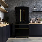 Forno Luigi 18 cu.ft. French Door Refrigerator Black, Antique Brass Handles
