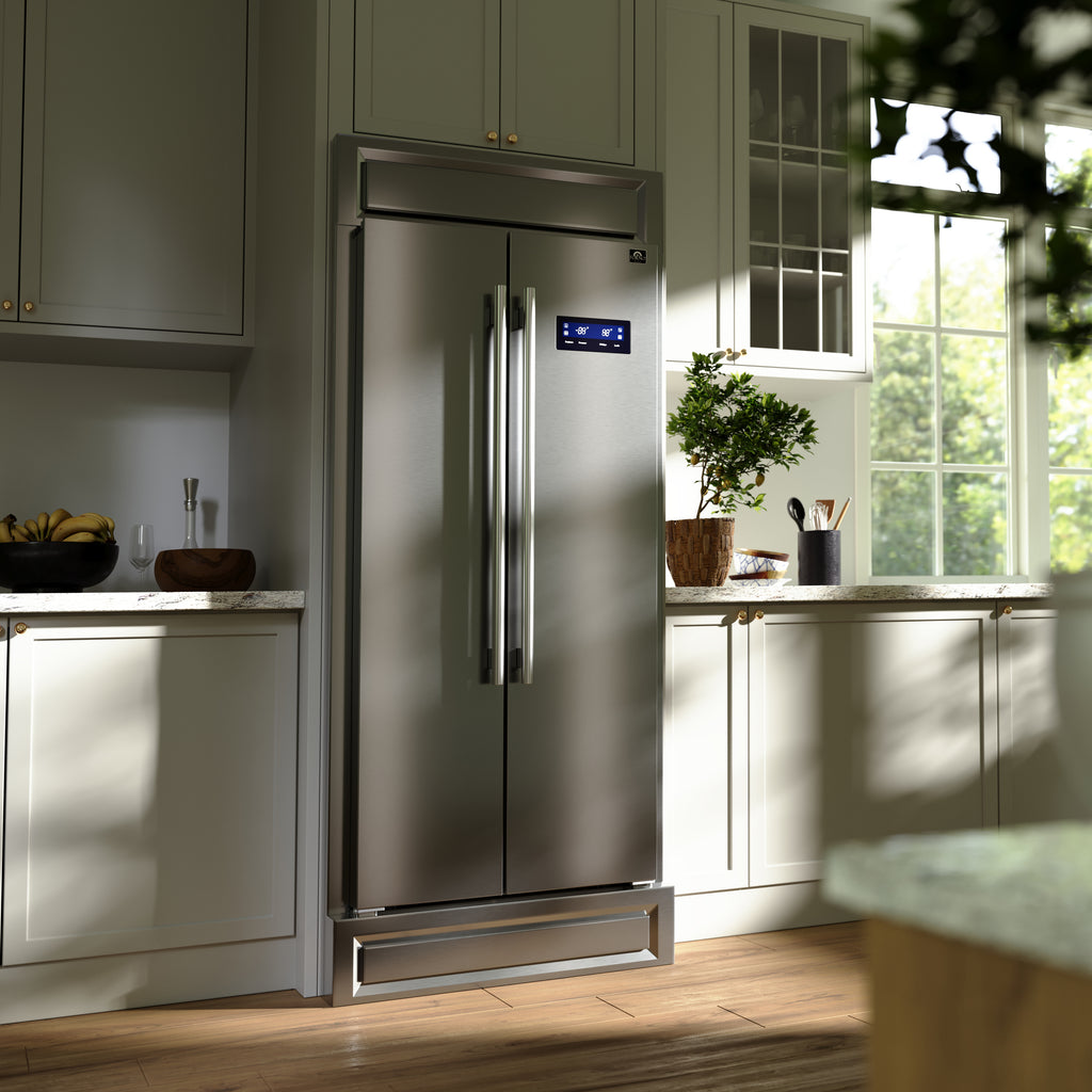 Forno Salerno 33" Built-in Side-by-Side Stainless Steel Refrigerator, 15.6 cu.ft., Fast Cool