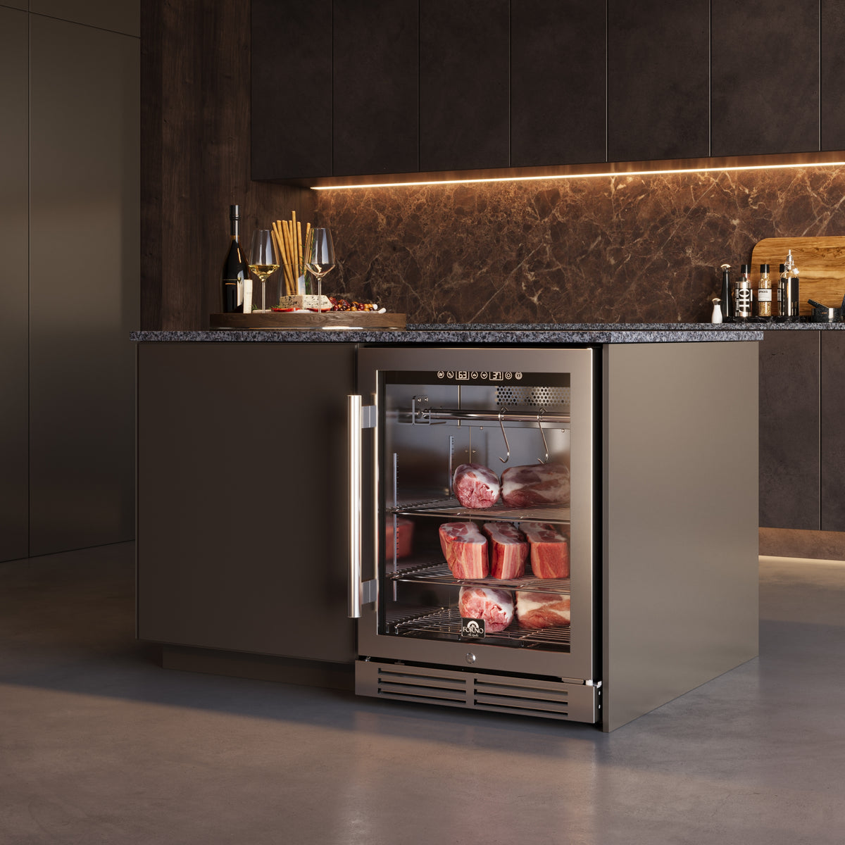 Forno Asciutto 24" Dry Aging Cabinet, Stainless Steel 304, 4.41 cu.ft, LED Lighting, Adjustable Shelves