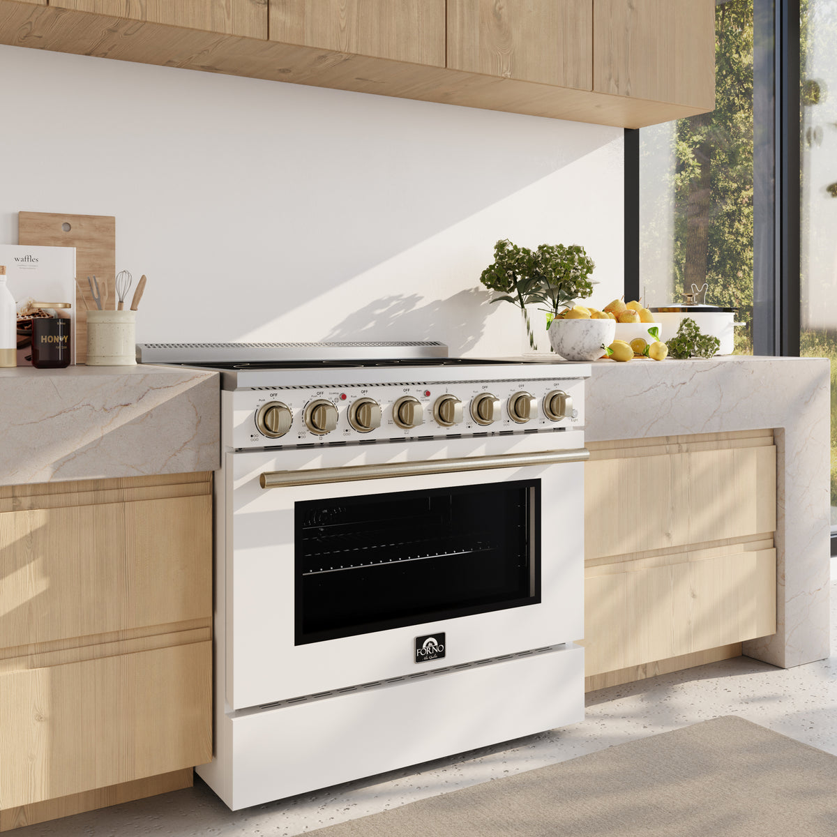 Forno Paolo 36" White Freestanding Electric Range, Stainless Steel, 5.44 cu.ft., True Convection Oven