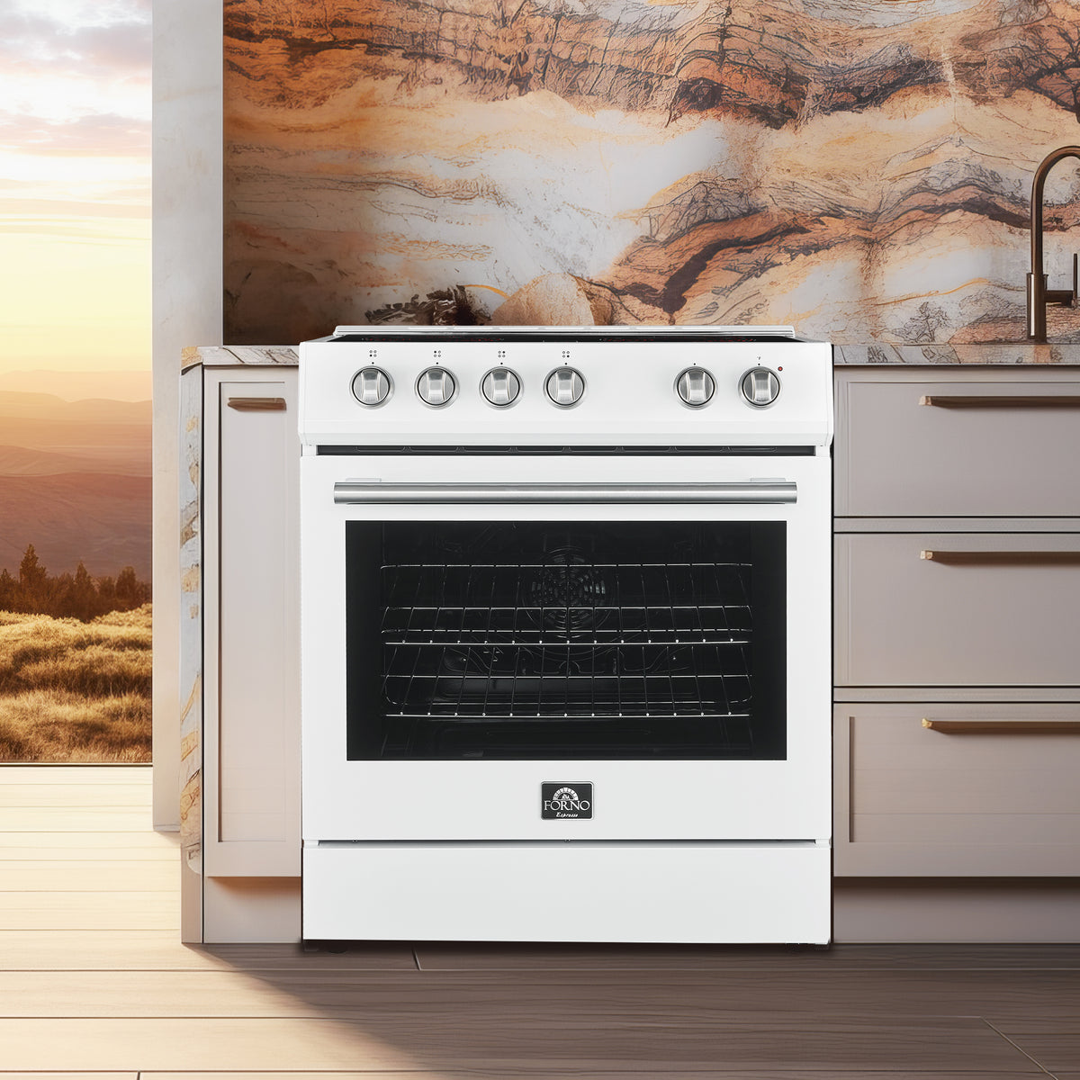 Forno Premium 4-Piece Kitchen Bundle - Leonardo Espresso 30" White Range, 30" White Range Hood