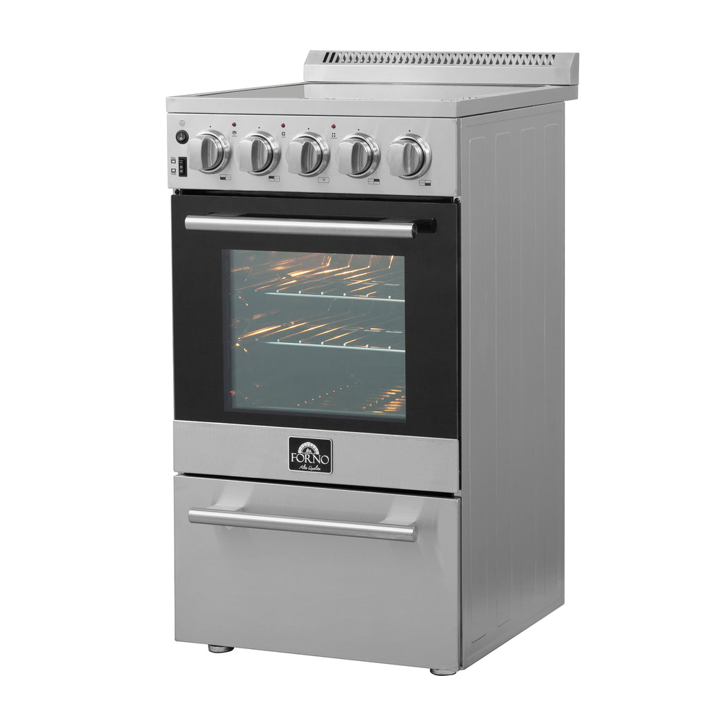 Forno Pallermo 20" Freestanding Electric Range in Stainless Steel, 4 Elements 6,000W Cooktop