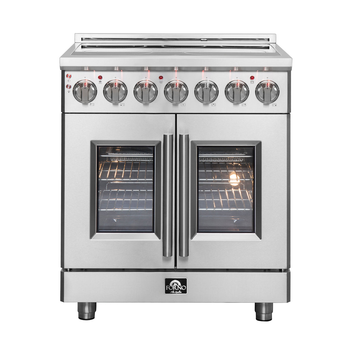 Forno Massimo 30" Freestanding French Door Electric Range All Stainless Steel, 5 Elements 9.500 Watts